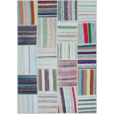 Girit Beyaz Çizgili Yün Modern Desenli Yün Hav Toz Vermez Leke Tutmayan Salon Yolluk Mutfak El Dokuma Halı