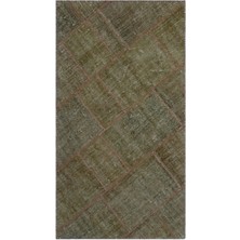 Hali.Net 80x150 cm Bej Haki Geometrik Vintage Yama Halı | Salon Mutfak Halısı | Hav Vermez | UNİQUE-24713