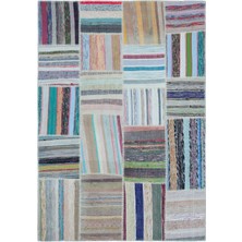 Atina Turkuaz Eskitme Yün Modern Desenli Yün Hav Toz Vermez Leke Tutmayan Salon Yolluk Mutfak El Dokuma Halı