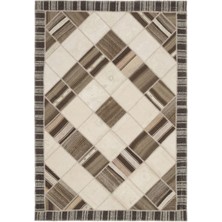 Vintage Bej Çerçeveli Yün Modern Desenli Yün Hav Toz Vermez Leke Tutmayan Salon Yolluk Mutfak El Dokuma Halı