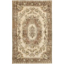 Hali.Net 170x267 cm Bej Vintage El Dokuma Yün Halı | El Yapımı Doğal Yün Salon Halısı | Geleneksel Anadolu Hav Vermez | UNİQUE-17102