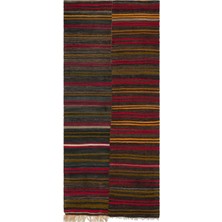 Hali.Net 129x308 cm Gri Kahverengi Geometrik Etnik Çizgili Halı | Salon Yatak Odası Halısı | Hav Vermez | UNİQUE-34042