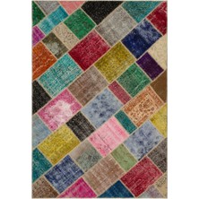 Hali.Net 160x233 cm Çok Renkli Çeşitli Patchwork Yama Halı | Salon Yatak Odası Halısı | Hav Vermez | UNİQUE-21668