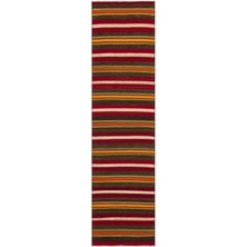 Hali.Net 75x286 cm Bej Kırmızı Geleneksel Çizgili Halı | Mutfak Yolluk Halısı | Hav Vermez | UNİQUE-36408