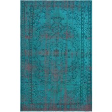 Hali.Net 149x236 cm Turuncu Turkuaz Bitkisel Vintage Eskitme Halı | Salon Yatak Odası Halısı | Hav Vermez | UNİQUE-28928