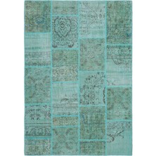 Hali.Net 160x230 cm Çok Renkli Açık Turkuaz Çiçekli Vintage Patchwork Halı | Salon Yatak Odası Halısı | Hav Vermez | UNİQUE-24989