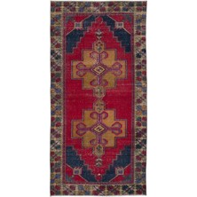 Iskece Kırmızı Eskitme Yün Modern Desenli Yün Hav Toz Vermez Leke Tutmayan Salon Yolluk Mutfak El Dokuma Halı