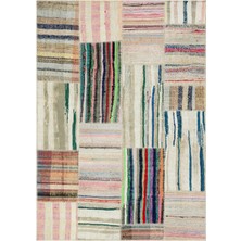 Atina Turkuaz Eskitme Yün Modern Desenli Yün Hav Toz Vermez Leke Tutmayan Salon Yolluk Mutfak El Dokuma Halı