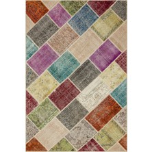 Hali.Net 153x227 cm Bej Çok Renkli Çeşitli Bohem Patchwork Halı | Salon Yatak Odası Halısı | Hav Vermez | UNİQUE-36916