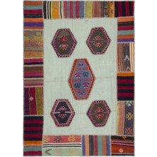 Hali.Net 162x227 cm Çok Renkli Krem Geometrik Patchwork Yama Halı | Salon Yatak Odası Halısı | Hav Vermez | UNİQUE-25311