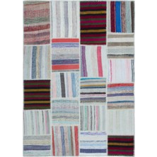 Hali.Net 160x223 cm Bej Çok Renkli Karışık Bohem Yama Halı | Salon Yatak Odası Halısı | Hav Vermez | UNİQUE-25453