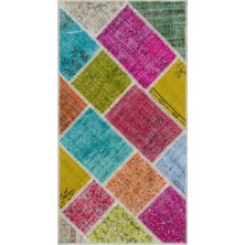 Hali.Net 80x150 cm Kahverengi Çok Renkli Soyut Bohem Yama Halı | Salon Mutfak Halısı | Hav Vermez | UNİQUE-33305