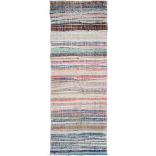 Hali.Net 134x362 cm Çok Renkli Mavi Soyut Bohem Çizgili Halı | Salon Yatak Odası Halısı | Hav Vermez | UNİQUE-32639