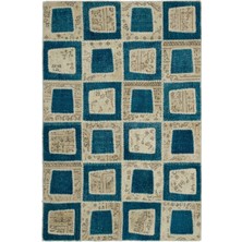 Hali.Net 160x240 cm Mavi Petrol Mavisi Soyut Bohem Patchwork Halı | Salon Yatak Odası Halısı | Hav Vermez | UNİQUE-21346