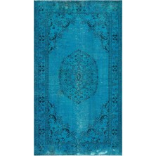 Hali.Net 153x272 cm Çok Renkli Turkuaz Bitkisel Vintage Madalyonlu Halı | Salon Yatak Odası Halısı | Hav Vermez | UNİQUE-35955