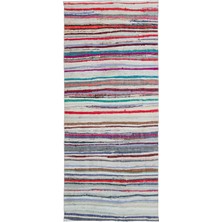 Hali.Net 111x254 cm Bej Çok Renkli Rustik Çizgili Halı | Salon Yatak Odası Halısı | Hav Vermez | UNİQUE-32883