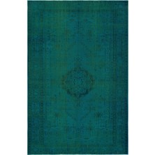 Hali.Net 188x286 cm Sarı Turkuaz Madalyon Ve Bitkisel Vintage Eskitme Halı | Salon Yatak Odası Halısı | Hav Vermez | UNİQUE-31043