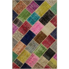 Hali.Net 160x233 cm Siyah Çok Renkli Çeşitli Bohem Patchwork Halı | Salon Yatak Odası Halısı | Hav Vermez | UNİQUE-21637