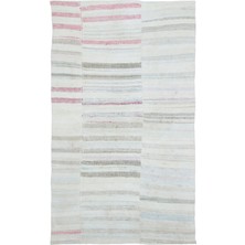 Hali.Net 150x256 cm Pembe Beyaz Paçavra Halı Çizgili Halı | Salon Yatak Odası Halısı | Hav Vermez | UNİQUE-32157