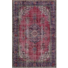 Hali.Net 183x280 cm Çok Renkli Kırmızı Çiçekli Vintage Medalyonlu Halı | Salon Halısı | Hav Vermez | UNİQUE-33391
