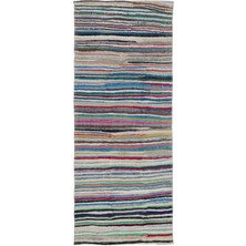 Hali.Net 127x305 cm Turuncu Çok Renkli Geometrik Bohem Çizgili Halı | Salon Yatak Odası Halısı | Hav Vermez | UNİQUE-32440