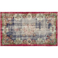 Kırmızı Göbekli Yün Modern Desenli Yün Hav Toz Vermez Leke Tutmayan Salon Yolluk Mutfak El Dokuma Halı