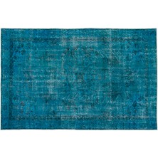 Turkuaz Eskitme Yün Modern Desenli Yün Hav Toz Vermez Leke Tutmayan Salon Yolluk Mutfak El Dokuma Halı