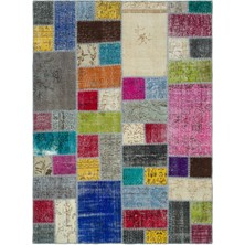 Hali.Net 171x232 cm Krem Çok Renkli Çiçeksi Bohem Patchwork Halı | Salon Yatak Odası Halısı | Hav Vermez | UNİQUE-20643