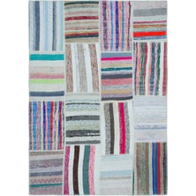 Iskece Bej Patchwork Yün Modern Desenli Yün Hav Toz Vermez Leke Tutmayan Salon Yolluk Mutfak El Dokuma Halı