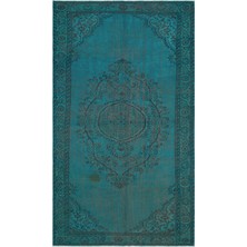 Atina Turkuaz Eskitme Yün Modern Desenli Yün Hav Toz Vermez Leke Tutmayan Salon Yolluk Mutfak El Dokuma Halı