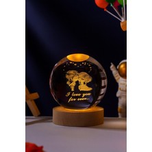 Ledli Usb'li Ahşap Standlı Sevgili Çiftler I Love You Forever Temalı Kristal küre Gün Işığı 3D Lamba