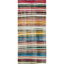 Hali.Net 148x330 cm Bej Çok Renkli Çizgi Bohem Çizgili Halı | Salon Yatak Odası Halısı | Hav Vermez | UNİQUE-37179