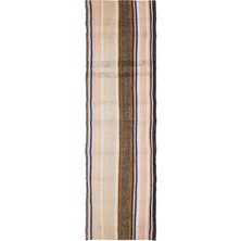 Hali.Net 92x314 cm Bej Çizgili Kilim Çizgili Halı | Mutfak Yolluk Halısı | Hav Vermez | UNİQUE-37227