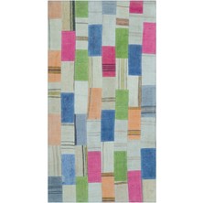 Hali.Net 83x156 cm Mavi Çok Renkli Geometrik Bohem Patchwork Halı | Salon Mutfak Halısı | Hav Vermez | UNİQUE-24668