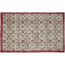 Kırmızı Çerçeveli Yün Modern Desenli Yün Hav Toz Vermez Leke Tutmayan Salon Yolluk Mutfak El Dokuma Halı