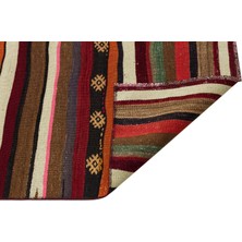 Kırmızı Çizgili Yün Modern Desenli Yün Hav Toz Vermez Leke Tutmayan Salon Yolluk Mutfak El Dokuma Halı