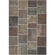 Hali.Net 162x234 cm Gri Çok Renkli Geleneksel Bohem Patchwork Halı | Salon Yatak Odası Halısı | Hav Vermez | UNİQUE-35451