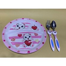 Kız Çocuk Bölmeli Mama Tabağı Seti 3’lü Çocuk Yemek Takımı Tabak Kaşık Çatal