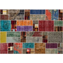 Bespoky Bej Patchwork Vintage Yün Halı | Salon Yatak Odası Halısı | %100 Doğal Yün El Yapımı El Dokuma | PATCHWORK-6003