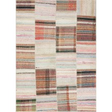 Iskece Bej Patchwork Yün Modern Desenli Yün Hav Toz Vermez Leke Tutmayan Salon Yolluk Mutfak El Dokuma Halı