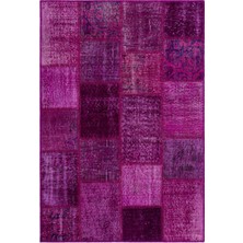 Hali.Net 120x180 cm Pembe Fuşya Çeşitli Desenler Vintage Patchwork Halı | Salon Yatak Odası Halısı | Hav Vermez | UNİQUE-26677