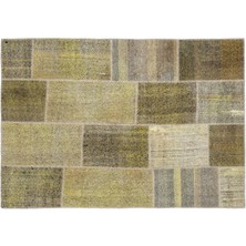 Bespoky 160x230 cm Sarı Sarı-yeşil Yama işi Bohem Soyut Halı | Salon Yatak Odası Halısı | UNİQUE-1024