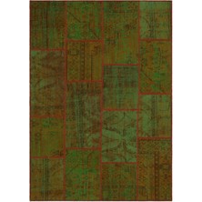 Hali.Net 160x230 cm Yeşil Eskitme El Dokuma Yün Halı | El Yapımı Doğal Yün Salon Halısı | Geleneksel Anadolu Hav Vermez | UNİQUE-33943