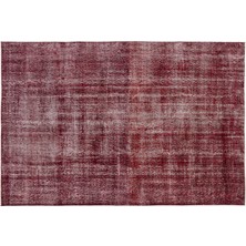 Kırmızı Eskitme Yün Modern Desenli Yün Hav Toz Vermez Leke Tutmayan Salon Yolluk Mutfak El Dokuma Halı