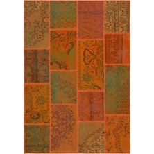 Hali.Net 160x230 cm Turuncu Çiçekli Patchwork Yama İşi Halı | Salon Yatak Odası Halısı | Hav Vermez | UNİQUE-33953