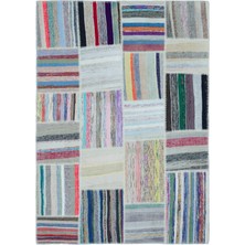 Iskece Bej Patchwork Yün Modern Desenli Yün Hav Toz Vermez Leke Tutmayan Salon Yolluk Mutfak El Dokuma Halı