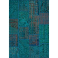 Hali.Net 160x230 cm Çok Renkli Turkuaz Çiçekli Patchwork Yama (patchwork) Halı | Salon Yatak Odası Halısı | Hav Vermez | UNİQUE-33893