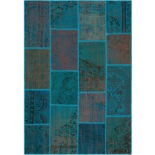 Hali.Net 160x230 cm Çok Renkli Turkuaz Çeşitli Bohem Patchwork Halı | Salon Yatak Odası Halısı | Hav Vermez | UNİQUE-33944