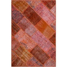 Hali.Net 120x180 cm Kırmızı Turuncu Çeşitli Vintage Patchwork Patchwork Halı | Salon Yatak Odası Halısı | Hav Vermez | UNİQUE-26624