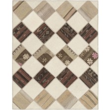 Hali.Net 171x217 cm Çok Renkli Krem Geometrik Etnik Yama İşi Halı | Salon Yatak Odası Halısı | Hav Vermez | UNİQUE-11530